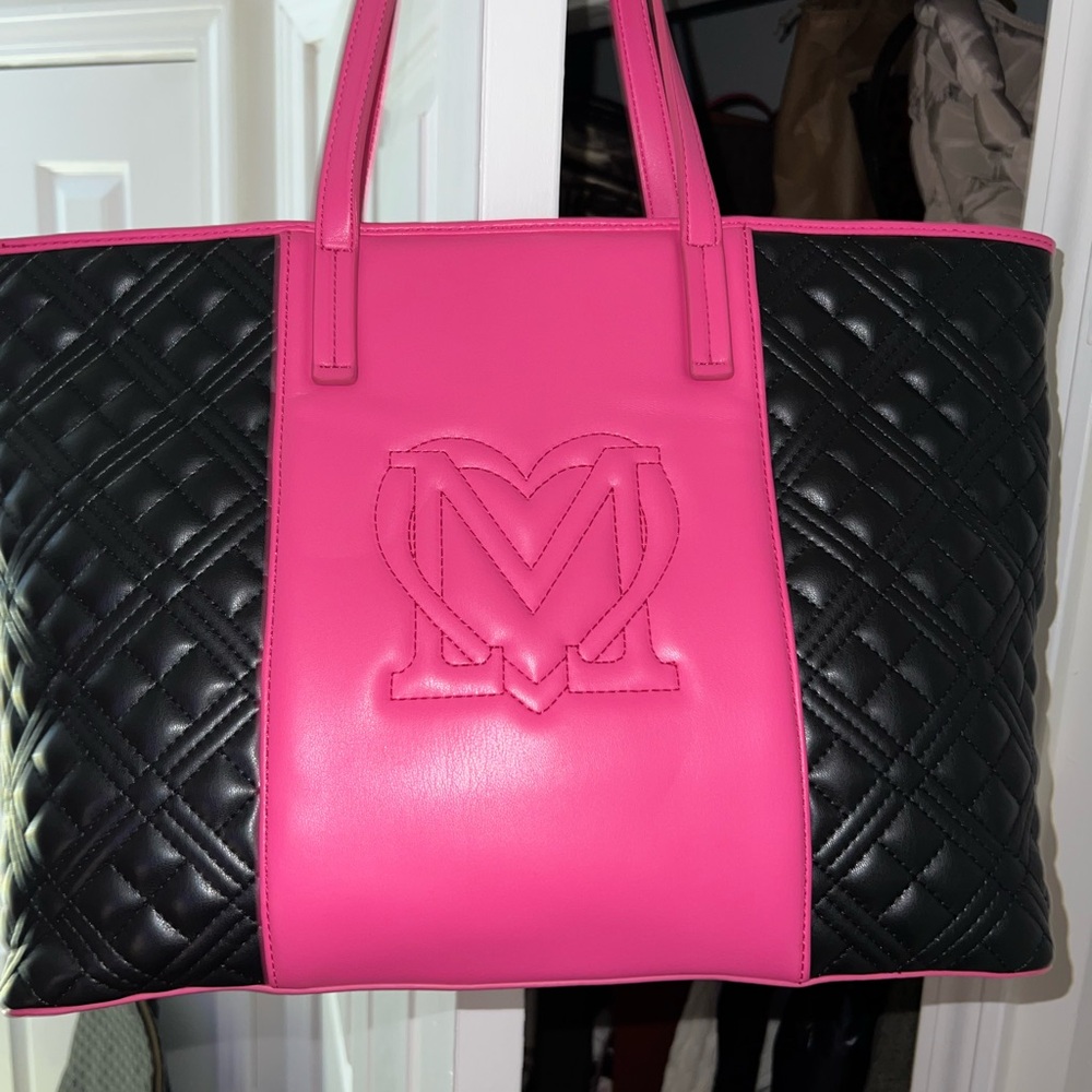 Love Moschino Black and Pink Quilted Tote